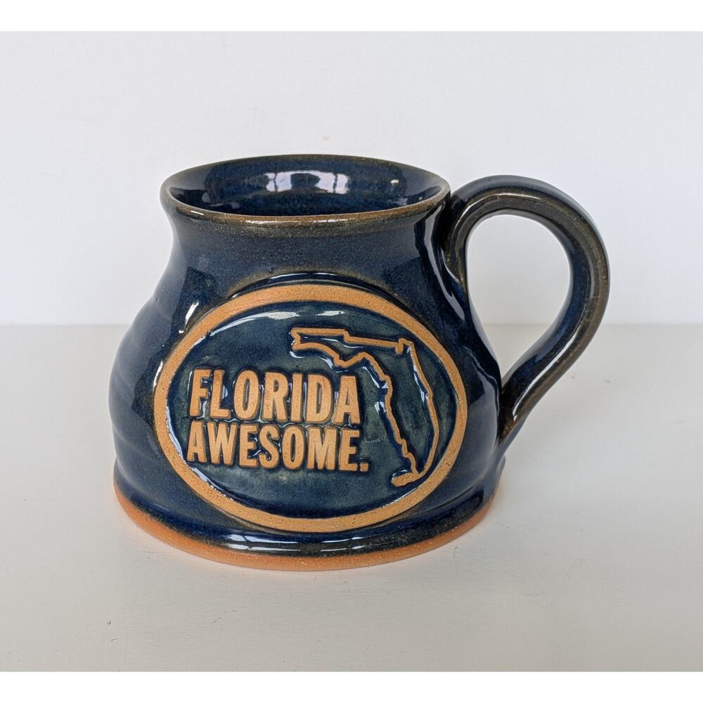 FLORIDA AWESOME Joshua Mogck Pottery Ceramic Mug Cup 2016 Handthrown Blue USA